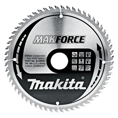 Диск циркулярен за рязане Makita на дърво напречно надлъжно с HM пластини 190 мм, 30 мм, 1.4 мм, 60 z, Makforce