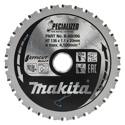 Диск циркулярен за рязане Makita на метали с HM пластини  136 мм, 20 мм, 1.1 мм, 30 z, B-69266