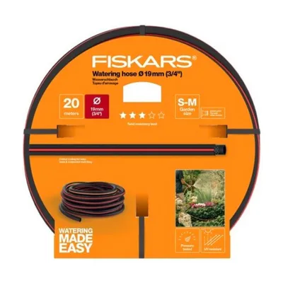 Градински маркуч за поливане Fiskars PVC 3-слоен армиран 19 мм, 20 м, черен с цветна маркировка