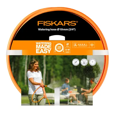 Градински маркуч за поливане Fiskars PVC 3-слоен армиран 19 мм, 20 м, оранжев