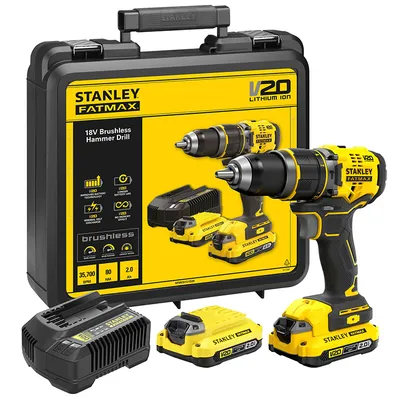 Акумулаторен винтоверт Stanley ударен  с 2 батерии и зарядно, 18 V, 2 Ah, 80 Nm, 1.5-13 мм, SFMCD721D2K