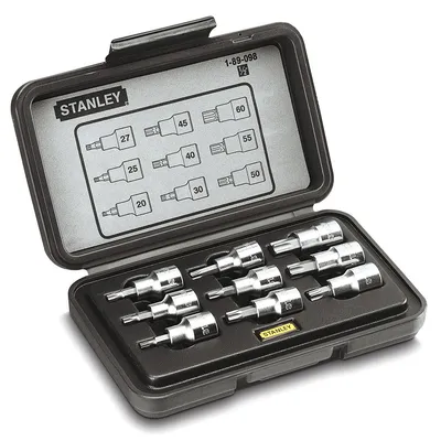 Гедоре комплект Stanley вложки с накрайници 9 бр., TX 20 - TX 60 x 1/2", 1-89-098