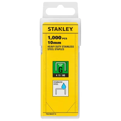 Скоби за такери Stanley  тип G11, 10.6x1.25x10 мм, неръждаема стомана, 1000 бр., TRA706SST-0