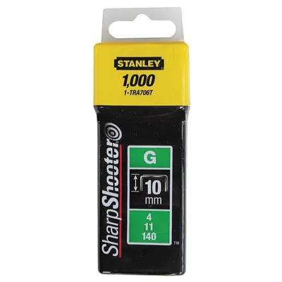 Скоби за такери Stanley  тип G11, 10.6x1.25x10 мм, поцинкована стомана, 1000 бр., 1-TRA706T