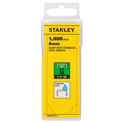 Скоби за такери Stanley тип G11, 10.6x1.25x6 мм, неръждаема стомана, 1000 бр., TRA704SST-0