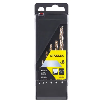 Свредло за метал HSS-Co Stanley с цилиндрична опашка комплект 2-8 мм, 6 бр., STA56002