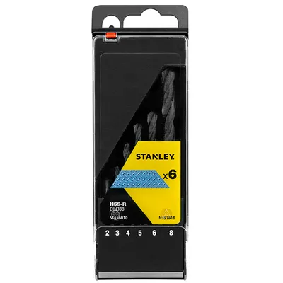 Свредло за метал HSS-R Stanley с цилиндрична опашка комплект 2-8 мм, 6 бр., STA56010