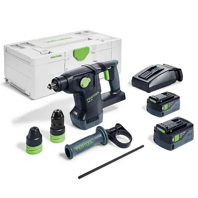 Акумулаторен перфоратор Festool с безчетков двигател  с 2 батерии и зарядно, SDS-plus, 18 V, 5 Ah, 2.6 J, 0-4350 уд./мин, KHC 18 5.0 EBI-Plus