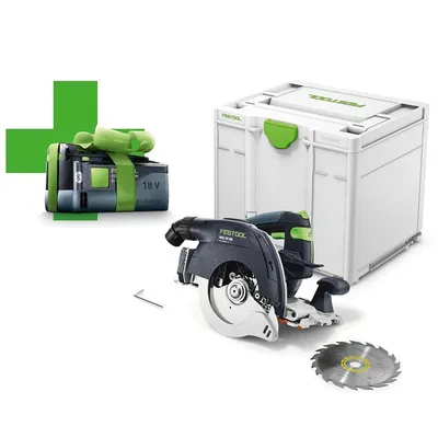 Акумулаторен ръчен циркуляр Festool с подарък с 1 батерия без зарядно, 18 V, 5 Ah, ф 160 мм, 4500 об./мин, HKC 55 EB-Basic-5.0