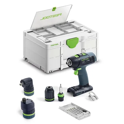 Акумулаторен винтоверт Festool с безчетков двигател без батерия и зарядно, 18 V, 50 Nm, 1.5-13 мм, T18+3 Basic-Set