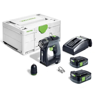 Акумулаторен винтоверт Festool с безчетков двигател с 2 батерии и зарядно, 12 V, 2.5 Ah, 30 Nm, 1-10 мм, шестостен, CXS 12 2.5-Plus