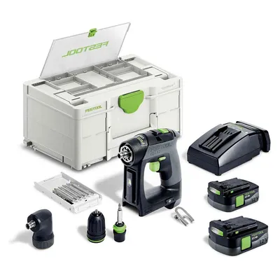 Акумулаторен винтоверт Festool с безчетков двигател с 2 батерии и зарядно, 12 V, 2.5 Ah, 30 Nm, 1-10 мм, шестостен, CXS 12 2.5-Set