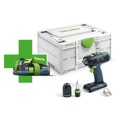 Акумулаторен винтоверт Festool с безчетков двигател с подарък с 1 батерия без зарядно, 18 V, 4 Ah, 50 Nm, 1.5-13 мм, T 18+3-Basic-4.0