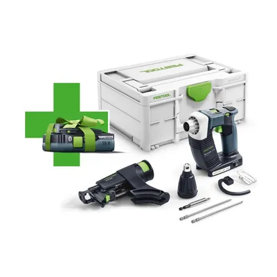 Акумулаторен винтоверт Festool с безчетков двигател за сухо строителство с подарък с 1 батерия без зарядно, 18 V, 4 Ah, 14 Nm, 1/4", шестостен, DWC 18-4500-Basic-4.0