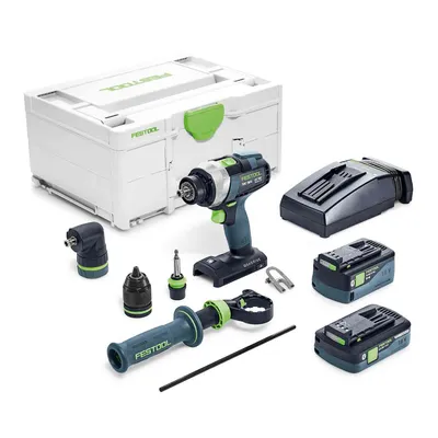 Акумулаторна бормашина Festool  с 2 батерии и зарядно, 18 V, 4 Ah, 75 Nm, 0-500/0-800/0-2350/0-3600 об./мин, 1.5-13 мм, TDC 18/4 5.2/4.0 I-Set
