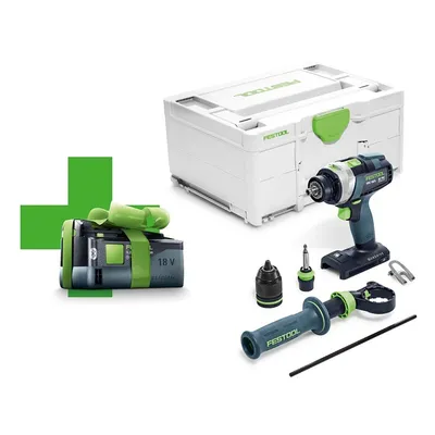 Акумулаторна ударна бормашина Festool с подарък с 1 батерия без зарядно, 18 V, 5 Ah, 75 Nm, 0-500/0-800/0-2350/0-3600 об./мин, 1.5-13 мм, Quadrive TPC 18/4 I-Basic