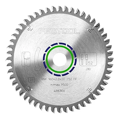 Диск циркулярен за рязане Festool на алуминий с HM пластини 160 мм, 20 мм, 2 мм, 52 z, TF52