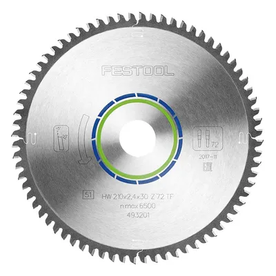 Диск циркулярен за рязане Festool на алуминий с HM пластини 210 мм, 30 мм, 1.9 мм, 72 z, TF72