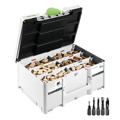 Дюбел дървен Festool комплект с фрезер  4x20, 5x30, 6x40, 8x40, 8x50, 10x50 мм, Domino BU