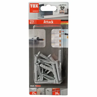 Дюбел пирон Tox за бетон със скосен опорен пръстен  ф 6x40 мм, 12 бр./опак., Attack