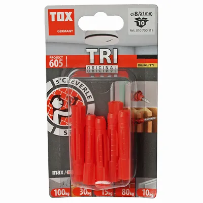 Дюбел пластмасов Tox без опорен пръстен  ф 8x51 мм, 10 бр./опак., TRI