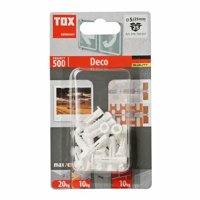Дюбел пластмасов Tox с опорен пръстен ф 5x25 мм, 25 бр./опак., Deco