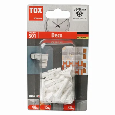 Дюбел пластмасов Tox с опорен пръстен ф 6x28 мм, 20 бр./опак., Deco