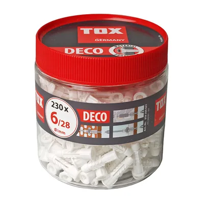 Дюбел пластмасов Tox с опорен пръстен ф 6x28 мм, 230 бр./опак., Deco