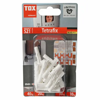 Дюбел пластмасов Tox с опорен пръстен ф 6x35 мм, 18 бр./опак., Tetrafix