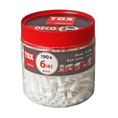 Дюбел пластмасов Tox с опорен пръстен ф 6x41 мм, 190 бр./опак., Deco