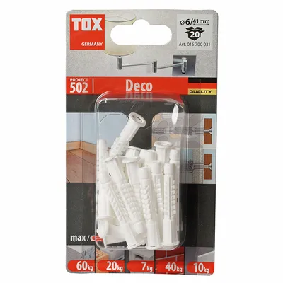 Дюбел пластмасов Tox с опорен пръстен ф 6x41 мм, 20 бр./опак., Deco