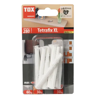 Дюбел пластмасов Tox с опорен пръстен ф 6x65 мм, 12 бр./опак., Tetrafix XL