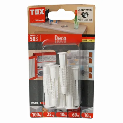 Дюбел пластмасов Tox с опорен пръстен ф 8x49 мм, 10 бр./опак., Deco