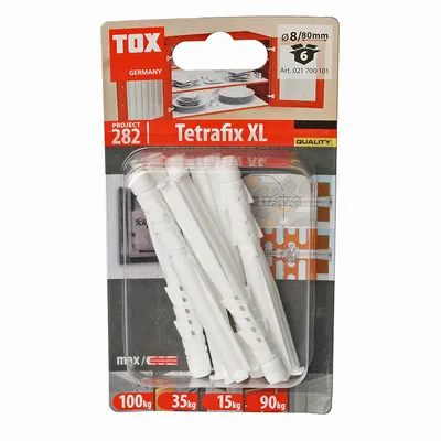 Дюбел пластмасов Tox с опорен пръстен ф 8x80 мм, 6 бр./опак., Tetrafix XL