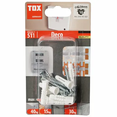 Дюбел пластмасов Tox с опорен пръстен и винт PZ  ф 6x28 мм, 10 бр./опак., Deco S