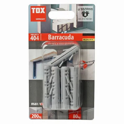 Дюбел пластмасов Tox за бетон без опорен пръстен ф 10x50 мм, 8 бр./опак., Barracuda