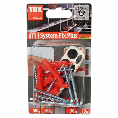 Комплект дюбели Tox за монтаж на етажерки с винт PZ  ф 6x36 мм, 10 бр./опак., System Fix Plus