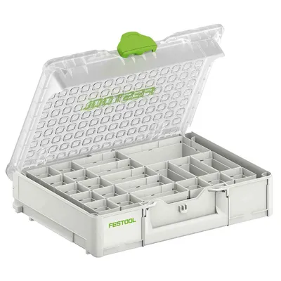 Органайзер за консумативи Festool пластмасов с прегради 505x295x89 мм, бял, SYS3 ORG L 89 22xESB