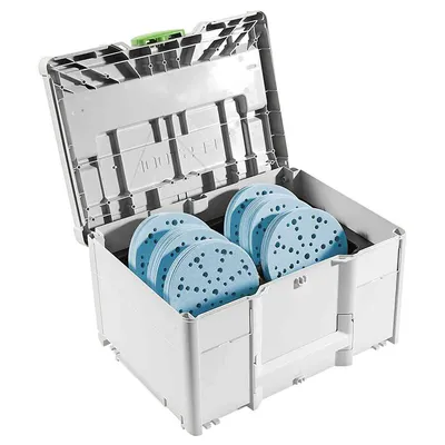 Шкурка за ротационен шлайф Festool с велкро с 48 отвора  150 мм, P120, P150, P180, P220, P60, P80, 120 бр., Granat SYS-STF D150 GR-Set