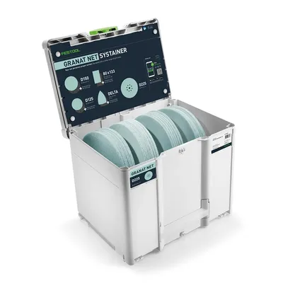 Шкурка за ротационен шлайф Festool с велкро с 8 отвора комплект 225 мм, P120, P180, P240, P80, 100 бр., SYS-STF D225 GR NET-Set