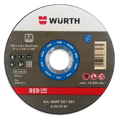Диск карбофлексен за рязане Wurth на метал  115 мм, 1 мм, 22.23 мм, Red Line Metal