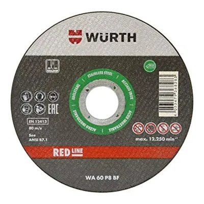 Диск карбофлексен за рязане Wurth на неръждаема стомана  115 мм, 1 мм, 22.23 мм, Red Line Inox