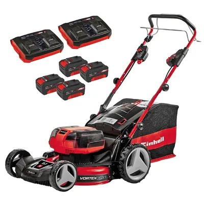 Акумулаторна косачка Einhell самоходна  с 4 батерии и 2 зарядни, 2x18 V, 4 Ah, 47 мм, 700 м2, GE-CM 36/47 S HW Li