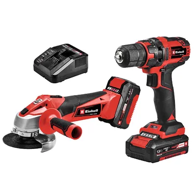 Комплект акумулаторни инструменти Einhell  с 2 батерии и зарядно, TC-CD 18/35 Li, TC-AG 18/115 Li, 18 V, 1.5 Ah, 3 Ah, PXC TC-TK 18 Li Kit
