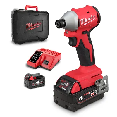 Акумулаторен винтоверт Milwaukee ударен с 2 батерии и зарядно, 18 V, 4 Ah, 190 Nm, 1/4", шестостен, M18 BLIDRC-402C