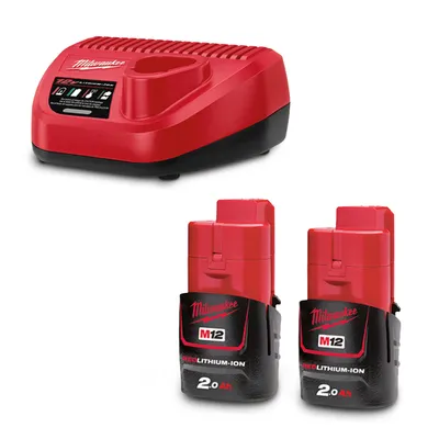 Акумулаторна батерия Milwaukee Li-Ion със зарядно у-во  12 V, 2 Ah, 2 бр., M12 NRG-202