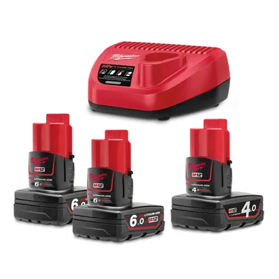 Акумулаторна батерия Milwaukee Li-Ion със зарядно у-во  12 V, 6/4 Ah, 3 бр., M12 NRG01-643