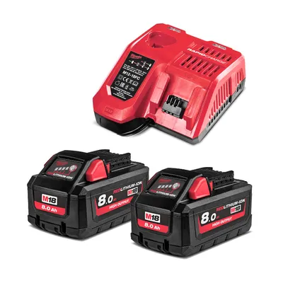 Акумулаторна батерия Milwaukee Li-Ion със зарядно у-во  18 V, 8 Ah, 2 бр., M18 HNRG04-802