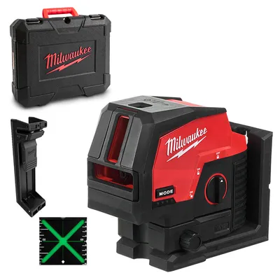Комбиниран лазерен нивелир Milwaukee с 2 линии и 2 точки без батерия и зарядно, 12 V, 38 м, 50 м, 0.3 мм/м, M12 CLLP-0C