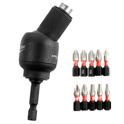 Комплект битове Milwaukee с чупещ се ъглов адаптор  1/4", 11 бр., Shockwave